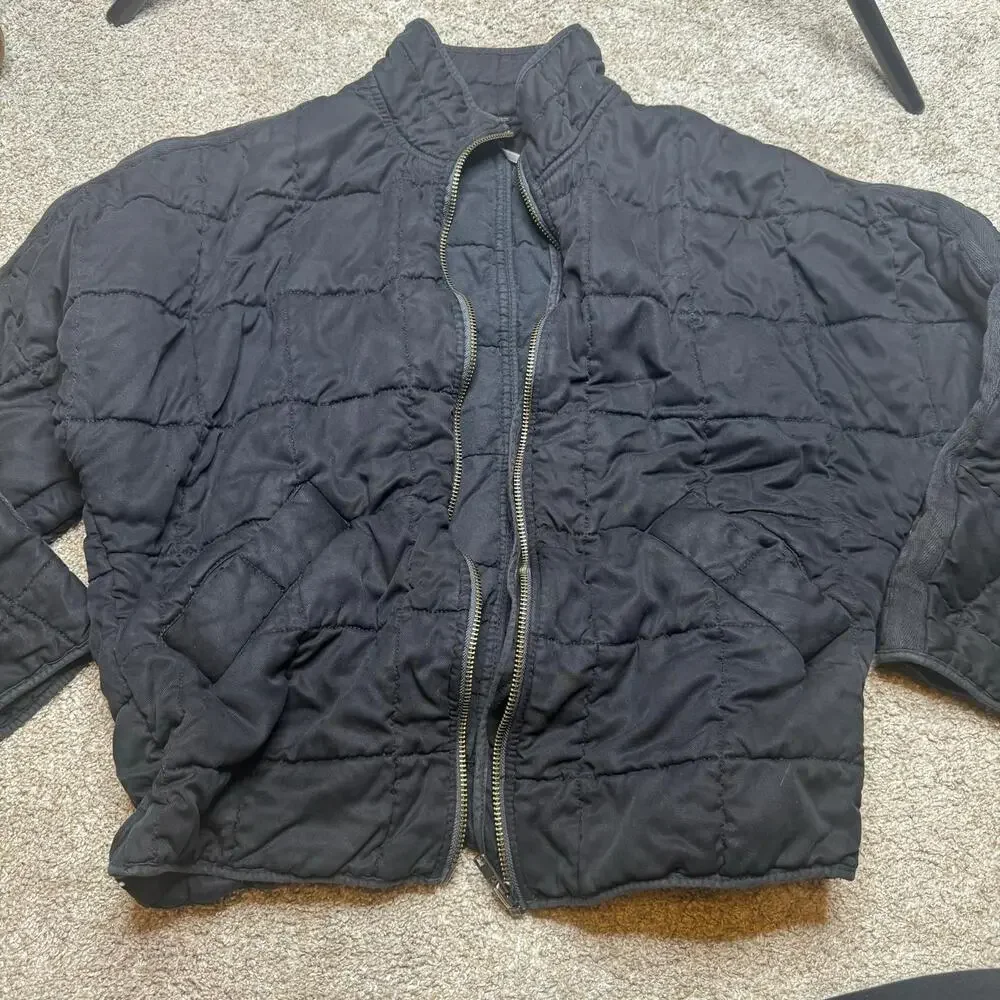 FREE PEOPLE Dolman Quilted BLACK Knit OVERSIZED Jacket SIZE SMALL - Picture 2 of 5